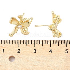Brass Micro Pave Clear Cubic Zirconia Stud Earring Findings&nbsp;KK-Z106-02G-03