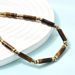 Natural Tiger Eye & Synthetic Non-magnetic Hematite Column Beaded Necklaces with 304 Stainless Steel End Chains&nbsp;NJEW-K301-01B
