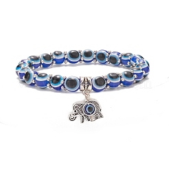 Resin Evil Eye Beaded Stretch Bracelet with Alloy Charm for Men Women&nbsp;BJEW-JB08216