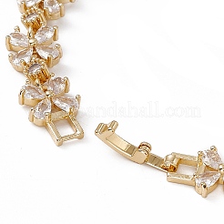 Clear Cubic Zirconia Flower Link Chain Bracelet&nbsp;BJEW-F437-01G
