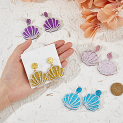 4 Pairs 4 Colors Sparkling Resin Shell Shape Dangle Stud Earrings for Women&nbsp;EJEW-FI0001-67