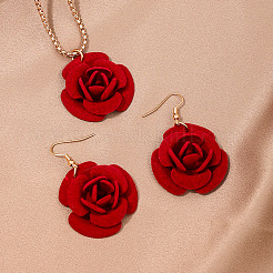 Rose Iron & Plastic Pendant Necklaces & Dangle Earrings Sets for Women&nbsp;FS-WGD8499-01