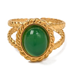 Oval Natural Dyed & Heated Green Onyx Agate Finger Rings&nbsp;RJEW-Q822-25G-02