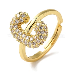 Rack Plating Letter Brass Micro Pave Clear Cubic Zirconia Adjustable Rings for Women&nbsp;KK-S391-03G-C