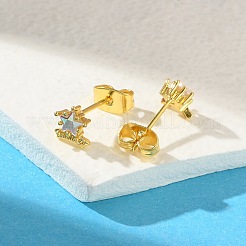 Brass Micro Pave Cubic Zirconia Stud Earrings For Women&nbsp;EJEW-B111-01G-02
