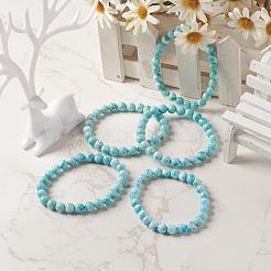 Natural Larimar/Pectolite Round Beaded Stretch Bracelet&nbsp;BJEW-A120-01B