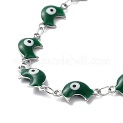 Moon with Evil Eye Enamel Link Chain Necklace&nbsp;NJEW-G117-02P
