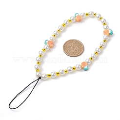 Fruits Polymer Clay & Imitated Pearl & Glass Beaded Mobile Straps&nbsp;HJEW-JM01641-01