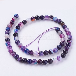 Faceted Round Dyed Natural Striped Agate/Banded Agate Beads Strands&nbsp;G-G581-6mm-M