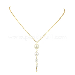 Shell Pearl White Round Bead Tassel 304 Stainless Steel Cable Chain Necklaces for Women&nbsp;NJEW-TA00239