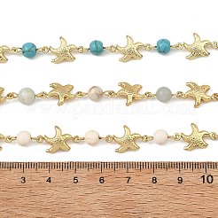 3Pcs 3 Styles Ocean Synthetic Turquoise & Natural Flower Amazonite & Synthetic Turquoise & 304 Stainless Steel Starfish Handmade Beads Chains&nbsp;AJEW-JB01655-03