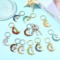 7Pcs Natural & Synthetic Gemstone Moon Keychains&nbsp;KEYC-FS00046-01