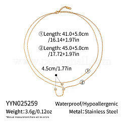 Elegant 304 Stainless Steel Pave Clear Cubic Zirconia Flat Round Pendant Double Layer Y Necklaces for Women&nbsp;FF1355