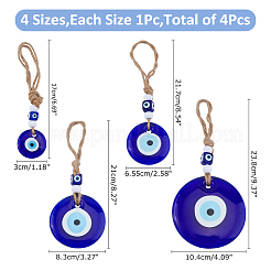4Pcs 4 Styles Flat Round with Evil Eyes Handmade Lampwork Pendant Decoration&nbsp;HJEW-FH0001-68