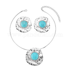 Alloy & Synthetic Turquoise Pendant Necklaces & Stud Earrings Sets for Women&nbsp;FS-WG8DBDF-01