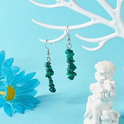 Natural Malachite Chip Beads Dangle Earrings&nbsp;X-EJEW-JE04649-11