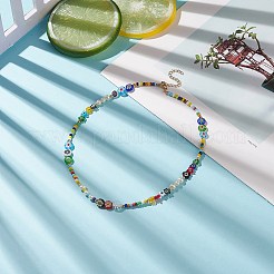 Natural Pearl & Millefiori & Seed Glass Beaded Necklace for Women&nbsp;NJEW-JN04160