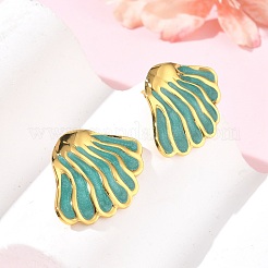 304 Stainless Steel Enamel Shell Shape Stud Earrings & Pendant Necklaces Sets for Women&nbsp;SA-CBA46AF-20G