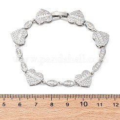 Heart & Horse Eye Brass Micro Pave Clear Cubic Zirconia Link Chain Bracelets for Women&nbsp;BJEW-G740-03P