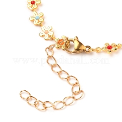 Brass Enamel Flower Link Chain Bracelets&nbsp;BJEW-JB05591