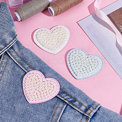 6Pcs 3 Colors Heart Polyester & ABS Imitation Pearl Computerized Embroidery Self Adhesive Patches&nbsp;DIY-PH0032-47