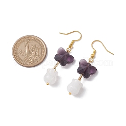 Butterfly Transparent Glass with Natural White Jade Dangle Earrings&nbsp;EJEW-JE05804-01
