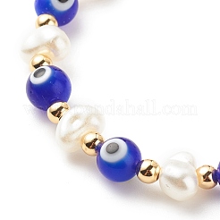 Lampwork Evil Eye & Plastic Pearl & Brass Stretch Bracelet for Women&nbsp;BJEW-JB08386-03
