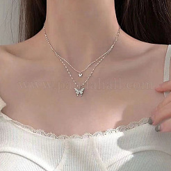 Butterfly Alloy Crystal Rhinestone Pendant Double Layer Necklaces for Women&nbsp;WGB64F3-01