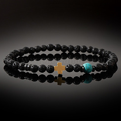 Natural Lava Rock & Synthetic Turquoise Round & Synthetic Non-magnetic Hematite Corss Beaded Stretch Bracelets&nbsp;LS-SL0705