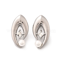 304 Stainless Steel Shell Pearl Stud Earrings&nbsp;EJEW-U051-08P