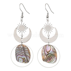 201 Stainless Steel & Natural Paua Shell Pendants Dangle Earrings&nbsp;EJEW-JE07456-02