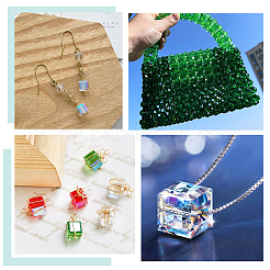100Pcs 10 Colors Transparent Glass Faceted Cube Bead Strands&nbsp;G-AR0006-21