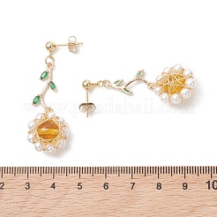 Flower 304 Stainless Steel Cubic Zirconia Dangle Stud Earrings&nbsp;EJEW-TA00800-01