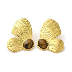 304 Stainlee Steel with Tiger Eye Bead Studs Earring&nbsp;EJEW-Z045-01G
