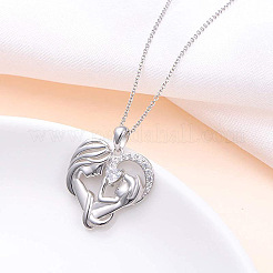 925 Sterling Silver Pave Clear Cubic Zirconia Heart Mother with Baby Pendant Necklaces for Mother's Day&nbsp;FS-WG28A46-01