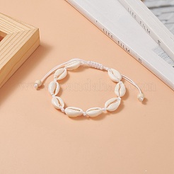 Natural Shell & Synthetic Turquoise Braided Bead Bracelet for Women&nbsp;BJEW-JB09245-02