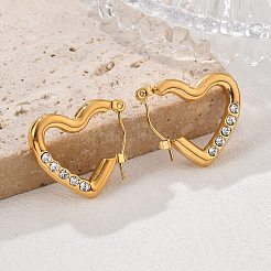 304 Stainless Steel Micro Pave Clear Cubic Zirconia Heart Hoop Earrings&nbsp;EJEW-V016-06G-01