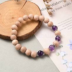 Round Natural Amethyst Beaded Stretch Bracelets&nbsp;BJEW-JB05607-02