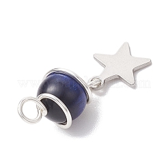 4Pcs 4 Colors Natural Tiger Eye(Dyed & Heated) Round Pendants&nbsp;PALLOY-TA00143