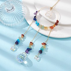 Chakra Gemstone Chips & Brass Ring Pendant Decorations&nbsp;HJEW-JM01284