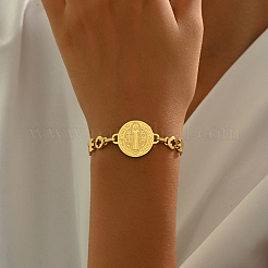 201 Stainless Steel Flat Round with Cross Link Bracelets&nbsp;QP4805