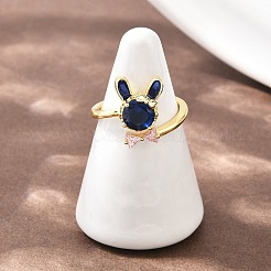 Bunny & Bowknot Brass Micro Pave Cubic Zirconia Cuff Rings for Women&nbsp;RJEW-A088-10G-03