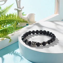 Natural Lava Rock Round Beads Stretch Bracelet&nbsp;BJEW-JB07477