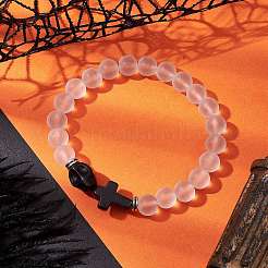 Halloween Skull & Cross Dyed Synthetic Turquoise Bracelets&nbsp;BJEW-JB10852-01