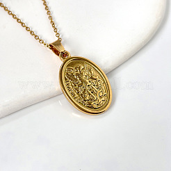 304 Stainless Steel Oval with Embossed Archangel Saint Michael Pendant Necklaces for Men Women&nbsp;FS-WGF7792-01