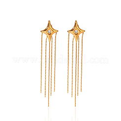 304 Stainless Steel Pave Clear Cubic Zirconia Star Tassel Earrings for Women&nbsp;WG0B521-01