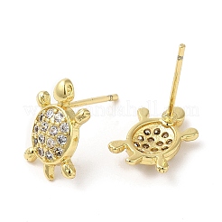 Rack Plating Brass Tortoise Stud Earrings with Cubic Zirconia&nbsp;EJEW-D061-43G