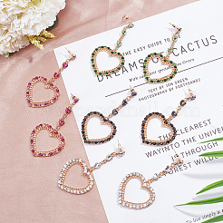 4 Pairs 4 Colors Rhinestone Hollow Heart Dangle Stud Earrings&nbsp;EJEW-AN0004-17