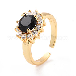 Cubic Zirconia Flat Round Open Cuff Ring&nbsp;RJEW-C024-09G