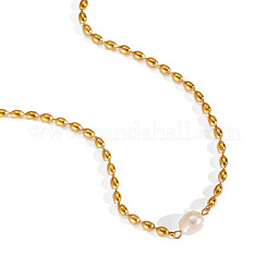 French Natural Freshwater Pearl Potato Stainless Steel Rice Beaded Necklaces for Women&nbsp;KT1786